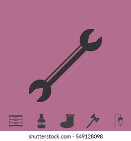 Wrench icon flat. Simple vector grey pictogram and bonus symbol