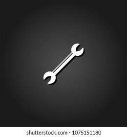 Wrench icon flat. Simple White pictogram on black background with shadow. Vector illustration symbol