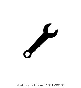 Wrench Icon In Flat Style For App, UI, Websites. Black Spanner Icon Vector Illustration.