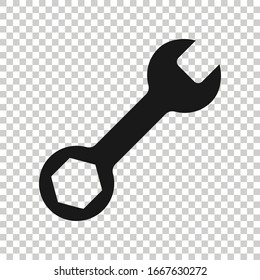 Wrench icon in flat style. Spanner key vector illustration on white isolated background. Repair equipment business concept.