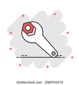 Wrench icon in flat style. Spanner key vector illustration on white isolated background. Repair equipment business concept.