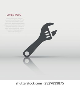 Wrench icon in flat style. Spanner key vector illustration on white isolated background. Repair equipment business concept.