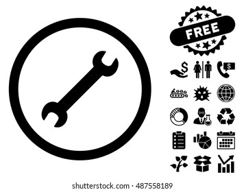 Wrench icon with free bonus clip art. Vector illustration style is flat iconic symbols, black color, white background.