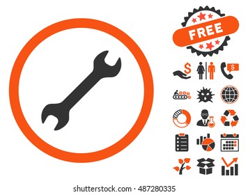 Wrench icon with free bonus design elements. Vector illustration style is flat iconic bicolor symbols, orange and gray colors, white background.