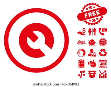 Wrench icon with free bonus images. Vector illustration style is flat iconic symbols, red color, white background.