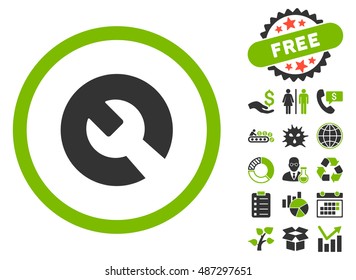 Wrench icon with free bonus pictograph collection. Vector illustration style is flat iconic bicolor symbols, eco green and gray colors, white background.