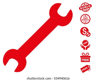 Wrench icon with free bonus pictograph collection. Vector illustration style is flat iconic symbols, red color, white background.