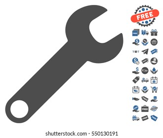 Wrench icon with free bonus icon set. Vector illustration style is flat iconic symbols, cobalt and gray colors, white background.