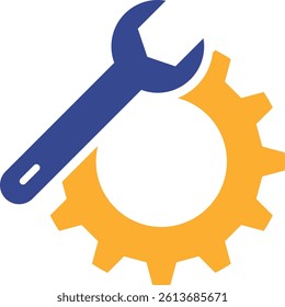 Wrench icon, gear icon, blue and orange, technical symbol, maintenance concept, repair tool, industrial design