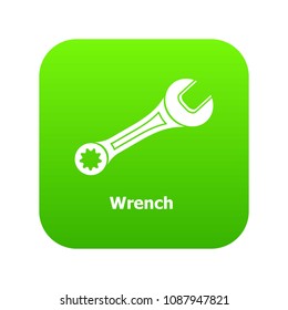 Wrench icon green vector isolated on white background