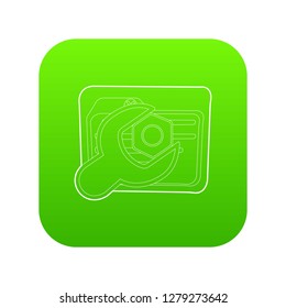 Wrench icon green vector isolated on white background