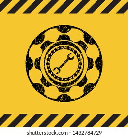 wrench icon grunge warning sign emblem. Vector Illustration. Detailed.