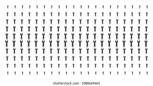Wrench icon halftone pattern, designed for backgrounds, covers, templates and abstraction compositions. Vector wrench symbols arranged into halftone array.