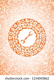 wrench icon inside abstract orange mosaic emblem with background