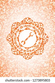 wrench icon inside abstract orange mosaic emblem