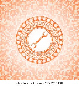wrench icon inside abstract orange mosaic emblem with background
