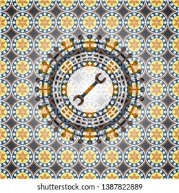 wrench icon inside arabesque emblem. arabic decoration.