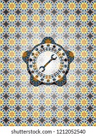  wrench icon inside arabesque style emblem. arabic decoration.