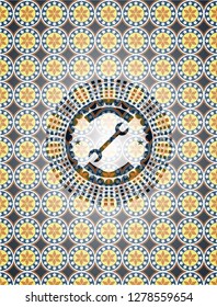 wrench icon inside arabesque style emblem. arabic decoration.