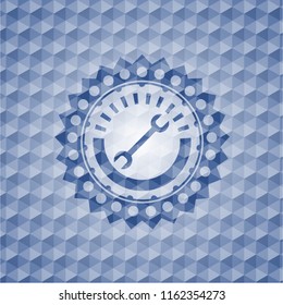 wrench icon inside blue polygonal badge.