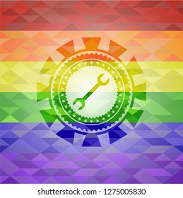 wrench icon inside lgbt colors emblem 