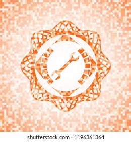 wrench icon inside orange tile background illustration. Square geometric mosaic seamless pattern with emblem inside.
