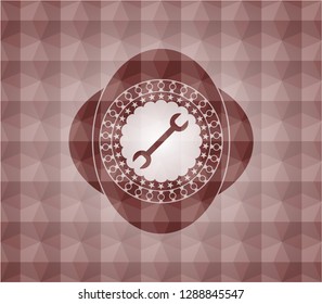 wrench icon inside red emblem with geometric background. Seamless.