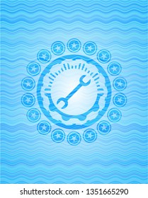 wrench icon inside water wave concept emblem background.