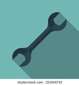 wrench icon with long shadow. flat style vector illustration