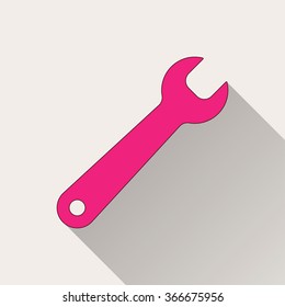 Wrench  icon with long shadow, flat design. Vector illustration.