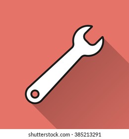 Wrench   icon with long shadow, flat design. Vector illustration.
