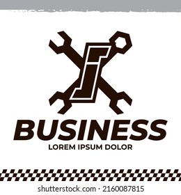 Wrench icon on letter i logo design template, racing garage auto logo illustration, repair icon sign