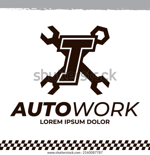 Wrench icon on letter T\
logo design template, racing garage auto logo illustration, repair\
icon sign