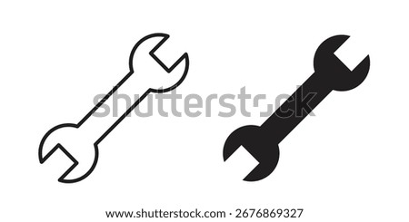Wrench icon on white background. icon set in black outline and fill