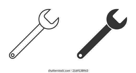 Wrench icon. Outline and flat design. Vector illustration.