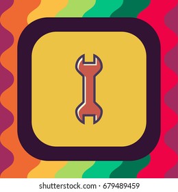 wrench icon with outline and flat offset color