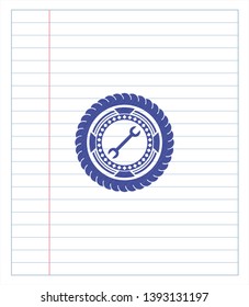 wrench icon pen effect. Blue ink. Vector Illustration. Detailed.