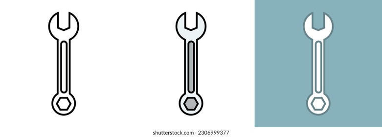 Wrench Icon, the wrench icon represents a versatile and essential tool used for tightening or loosening nuts, bolts, and other fasteners.