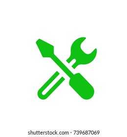 A wrench icon and a screwdriver on a white background. Vector illustration of a style of flat iconic black symbols on a white background. Logo, emblem for repair workshop