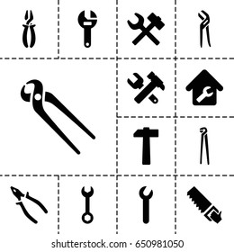 Wrench icon. set of 13 filled wrenchicons such as wrench, pliers, saw, home repair
