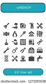  wrench icon set. 25 filled wrench icons. Simple modern icons about  - Plunger, Pipe, Plumber, Pliers, Repair, Awl, Garage, Tools, Configuration, Wrench, Toolbox, Pipes