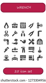  wrench icon set. 25 filled wrench icons. Simple modern icons about  - Pliers, Toolbox, Repair, Pipe, Tool, Plunger, Allen keys, Pipes, Garage, Wrench, Configuration, Awl, Plumber