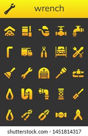 wrench icon set. 26 filled wrench icons.  Collection Of - Garage, Wrench, Configuration, Pipe, Allen keys, Plumber, Pliers, Repairing, Screwdriver, Plunger, Awl, Pipes, Plier