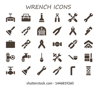 wrench icon set. 30 filled wrench icons.  Simple modern icons about  - Garage, Toolbox, Plunger, Pliers, Tools, Wrench, Plier, Pipe, Awl, Configuration, Allen keys, Pipes