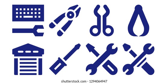  wrench icon set. 8 filled wrench icons. Simple modern icons about  - Garage, Configuration, Screwdriver, Plier, Repair, Tool, Tools, Pliers