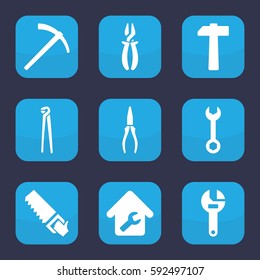wrench icon. Set of 9 filled wrench icons such as wrench, pliers, saw, home repair
