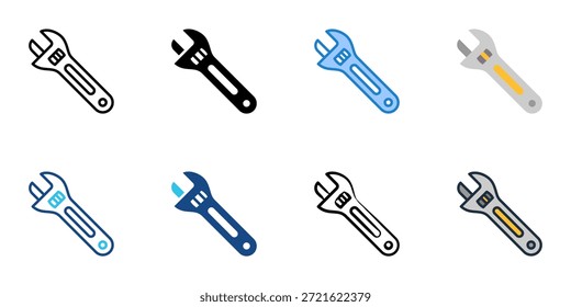 Wrench icon set multiple style collection. Editable stroke 
