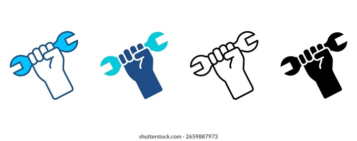 Wrench Icon Set With Multiple Styles. Vector Illustration