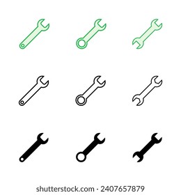 Symbol-Set mit Schlüssel anlegen. Reparatursymbol-Vektorgrafik. Werkzeugsymbol-Vektorgrafik
