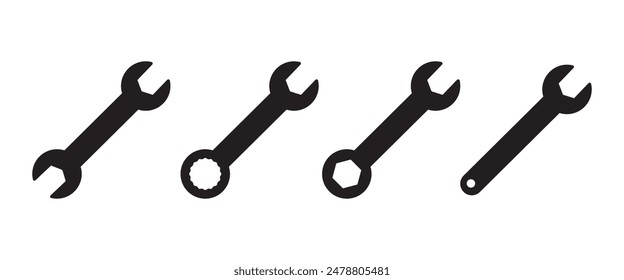 Schraubenschlüssel-Symbolsatz. Reparatursymbol-Vektorgrafik. Werkzeugsymbol-Vektorgrafik, Schlüsselsymbol, Mechanischer Schlüsselzeichensatz. Professionelles mechanisches Wartungswerkzeugzeichen für UI-Designs.